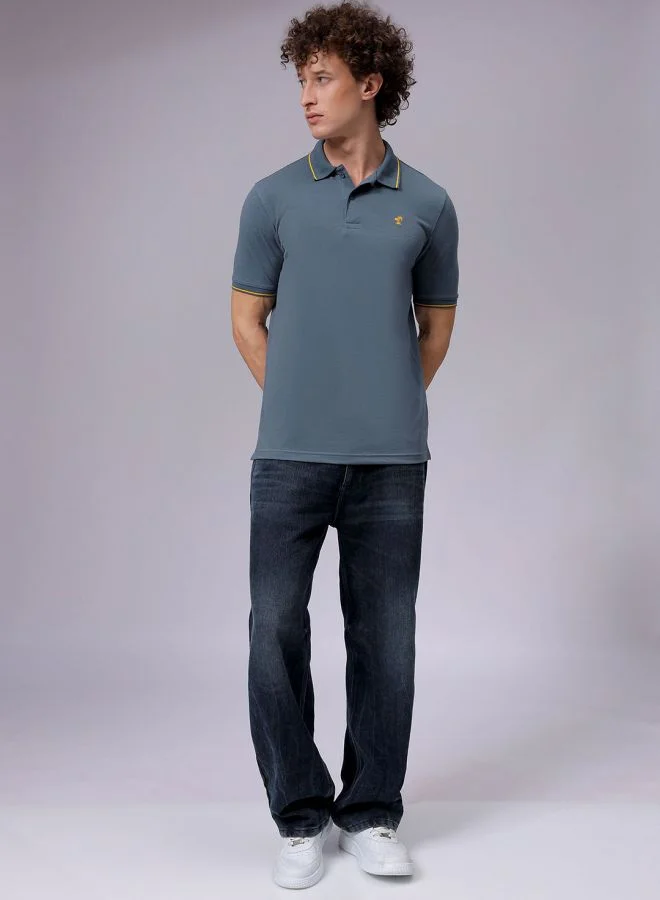 The Indian Garage Co Men Slim Fit Solid Polo Collar Tshirt