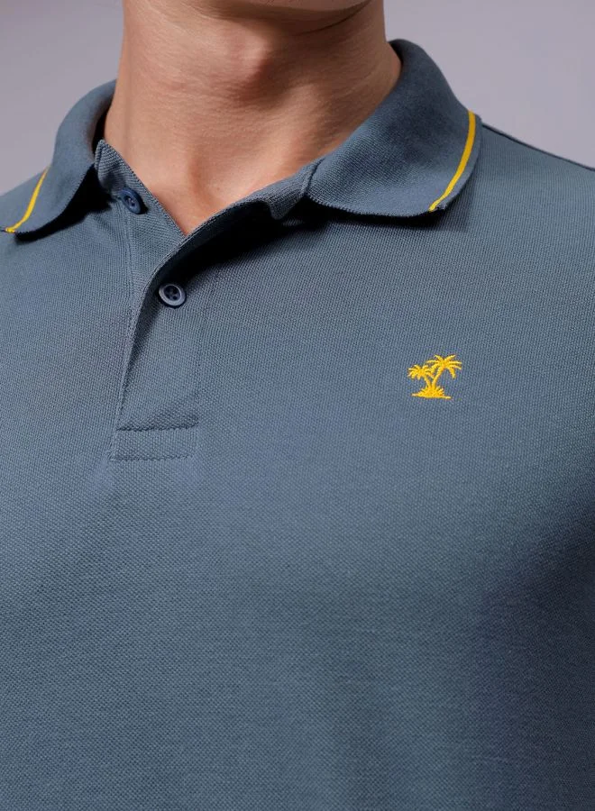 The Indian Garage Co Men Slim Fit Solid Polo Collar Tshirt