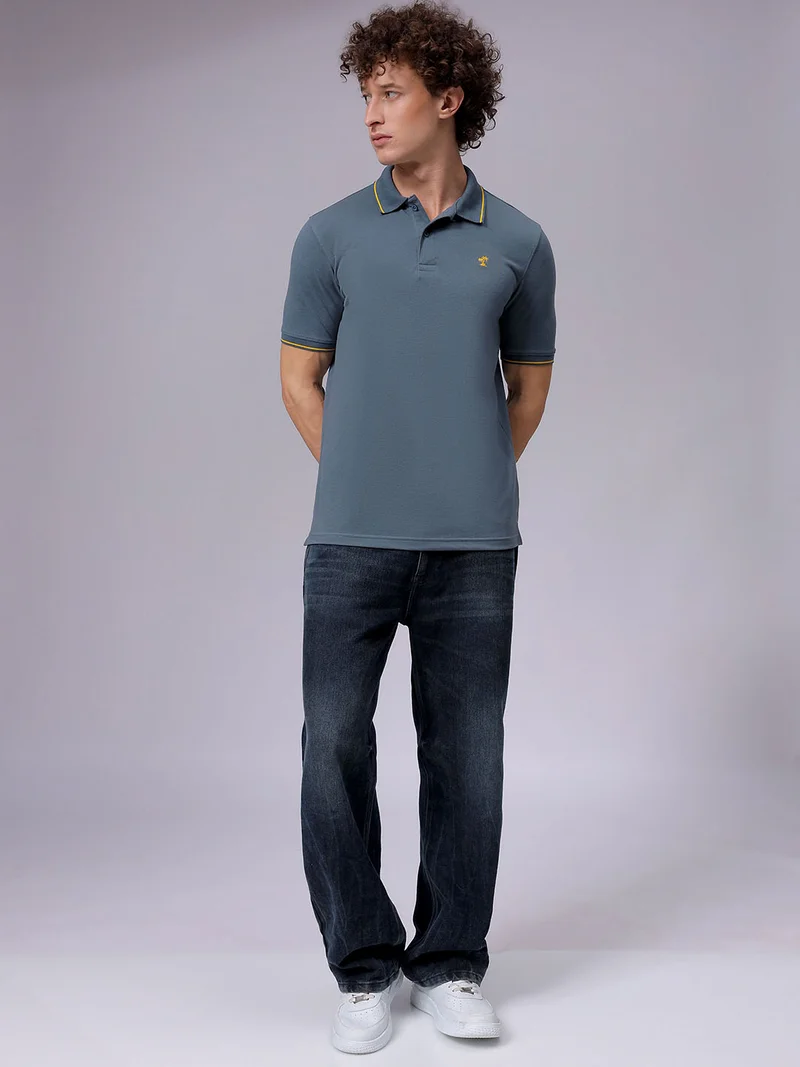 The Indian Garage Co Men Slim Fit Solid Polo Collar Tshirt