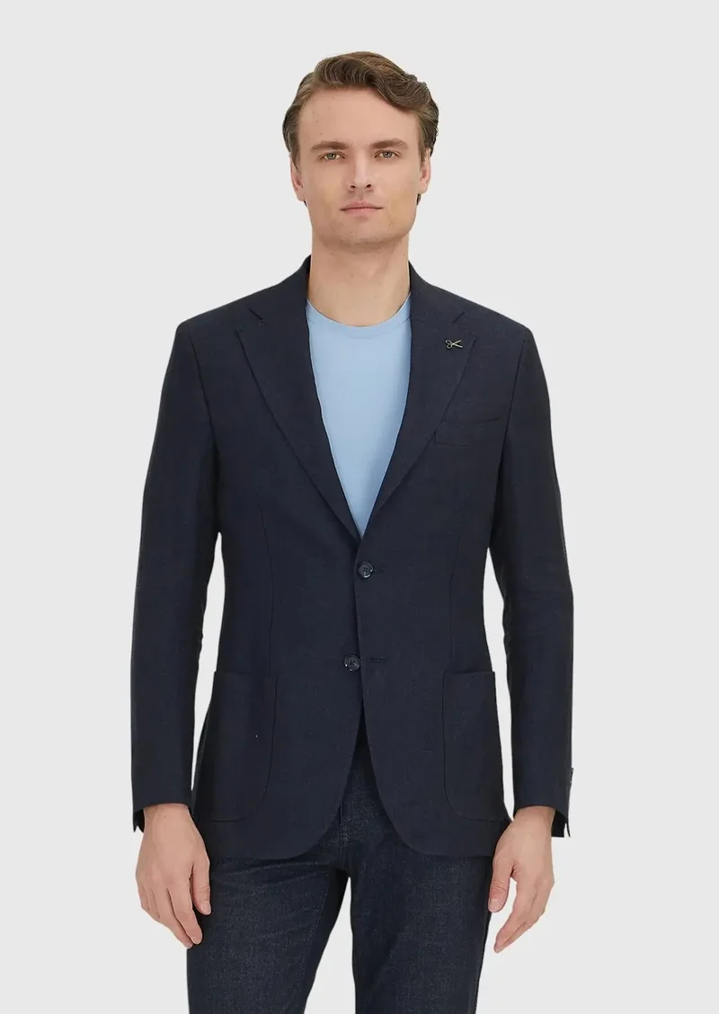 RAMSEY Dark Navyblue Plain Zeroweight Slim Fit 100% Linen Jacket