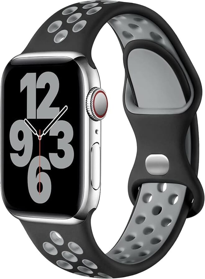 Next store Sport Band Compatible with iWatch Band 40mm 38mm 41mm, Double Hole Breathable Silicone Strap for iWatch Series 1 to 9, Black-Blue, Unisex (Grey)