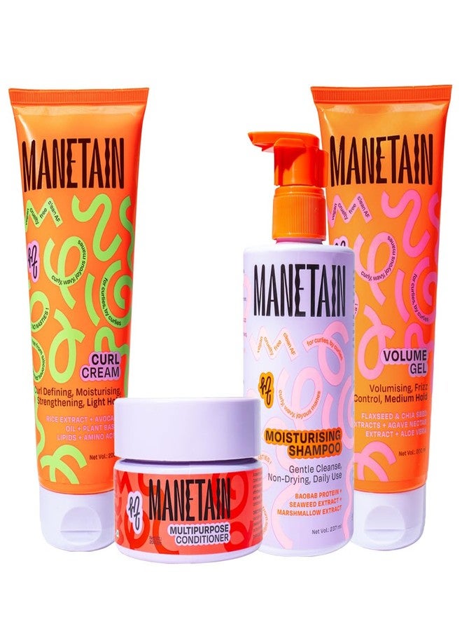 MANETAIN Washday Volume Bundle Full Size | Moisturizing Shampoo 237ml , Multipurpose Conditioner 200gm , Volume Gel 200ml & Curl Cream 200ml | Hydrating, Anti-Frizz, Curl-Enhancing for Curly,Wavy Hair - Image 1