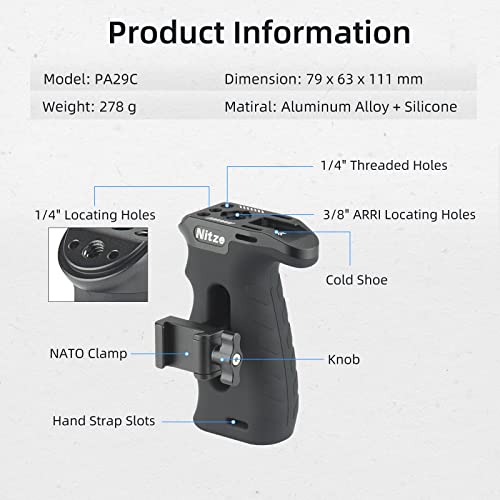 Nitze Ergonomic NATO Side Handle with NATO Calmp, Up/Down and Left/Right Adjustable, Rubberized Aluminum Camera Side Handle Camera/Monitor Cages - PA29C - Image 2