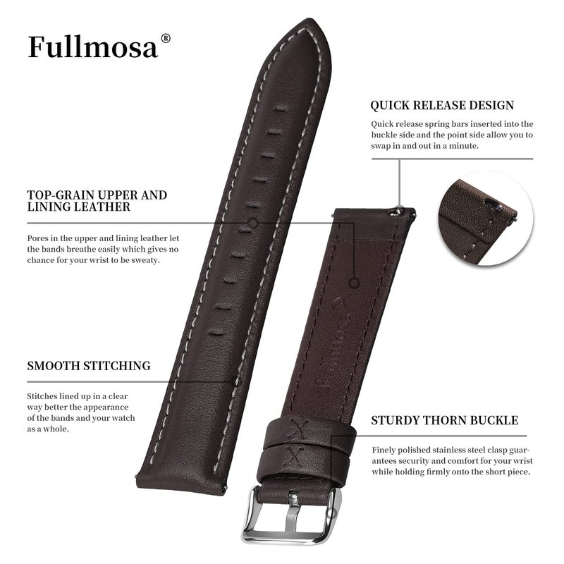Fullmosa Watch Band Quick Release Leather Watch Strap Compatible with Samsung Galaxy Garmin for Men Women Replacement Bands Width 12mm 14mm 16mm 18mm 19mm 20mm 21mm 22mm 24mm - Image 5