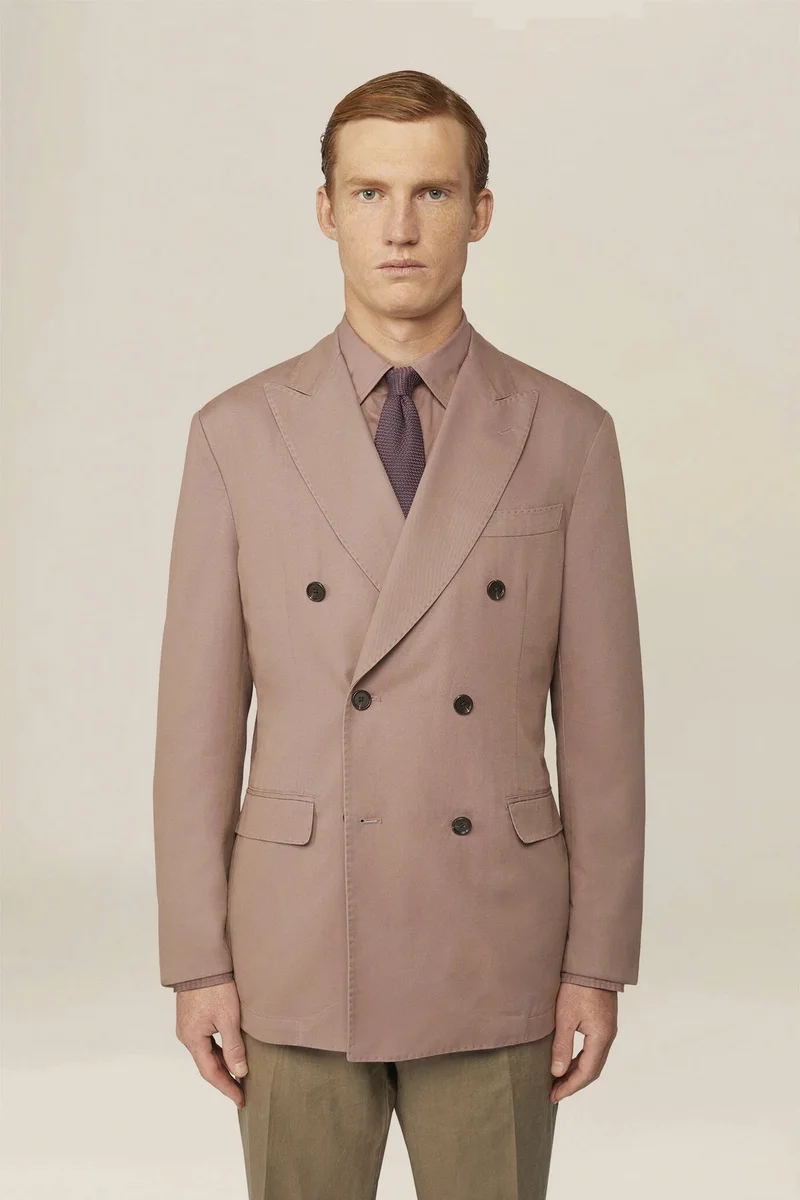 دوبل غانغر Unlined double-breasted men's jacket in regular fit twill fabric - Mauve