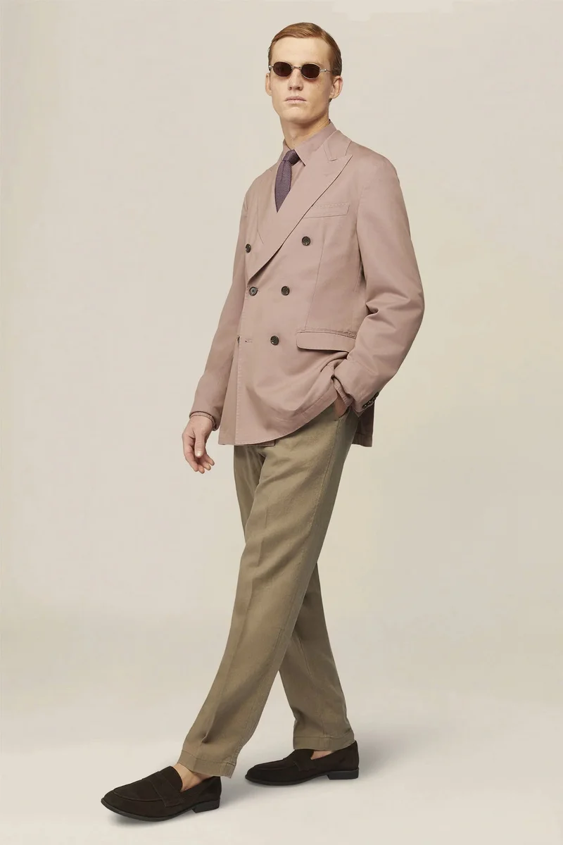 دوبل غانغر Unlined double-breasted men's jacket in regular fit twill fabric - Mauve