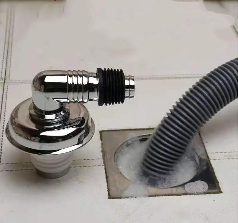 Rasdion Anti Overflow Water Floor Drain with Easy Connector for Washing Machine Outlet Pipe Deodorant Joint Elbow for Pipe Silver ABS Rubber L Shape with Elbow - Image 1