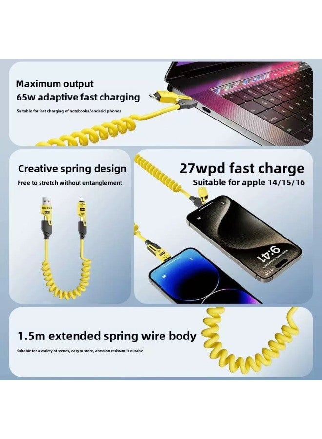65W Car Spring Data Cable Four In One Super Fast Charging Telescopic For Apple Huawei Xiaomi Mobile Phone Charging-Model:Glitter Spring Wire 1.5m 【retractable】 - Image 4