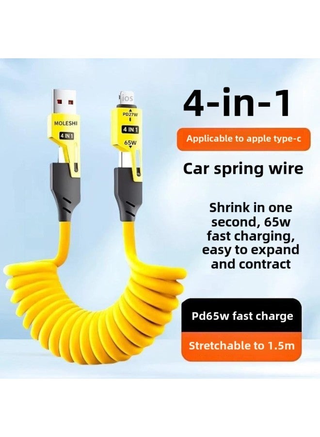 65W Car Spring Data Cable Four In One Super Fast Charging Telescopic For Apple Huawei Xiaomi Mobile Phone Charging-Model:Glitter Spring Wire 1.5m 【retractable】 - Image 2