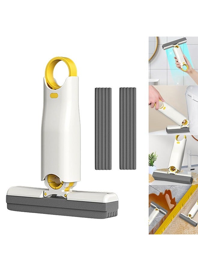 Fanski Portable Mini Mop Self-Squeeze Mini Mop for Bathroom Kitchen Household Desktop Glass Cleaning Mop Bathroom Crevice Absorbent Mop Mini Sponge Mop for Small Spaces, 1 Handle + 3 Sponge Head  - Image 1