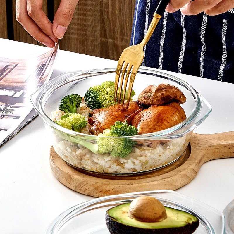VIPHIEC Small 1-Qt Round Tempered Glass Casserole Dish With Lid  Mini Clear Glass Casserole Bowl With Glass Lid - Image 4