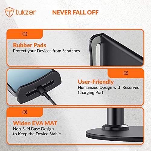 Tukzer Professional Desktop Tablet Stand Mobile Holder with Flexible Arm, 360° Swivel & Height Adjustament| Anti-Skid Sturdy & Heavy Metal Base for 4.7 to 11-Inch Tablet, iPad & Smartphone (Black) - Image 4