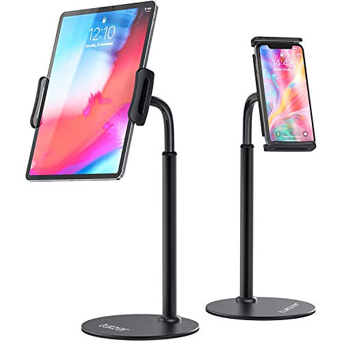 Tukzer Professional Desktop Tablet Stand Mobile Holder with Flexible Arm, 360° Swivel & Height Adjustament| Anti-Skid Sturdy & Heavy Metal Base for 4.7 to 11-Inch Tablet, iPad & Smartphone (Black) - Image 1
