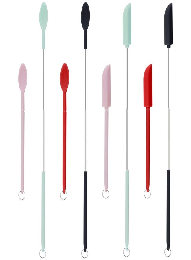 SUMERSHA 8Pcs Mini Silicone Telescopic Spatula and Scooping Spoon Set Tiny Jar Spatula Adjustable Small Spatulas Reusable Handle Scraper for Kitchen Cosmetic, 4 Colors - Image 1