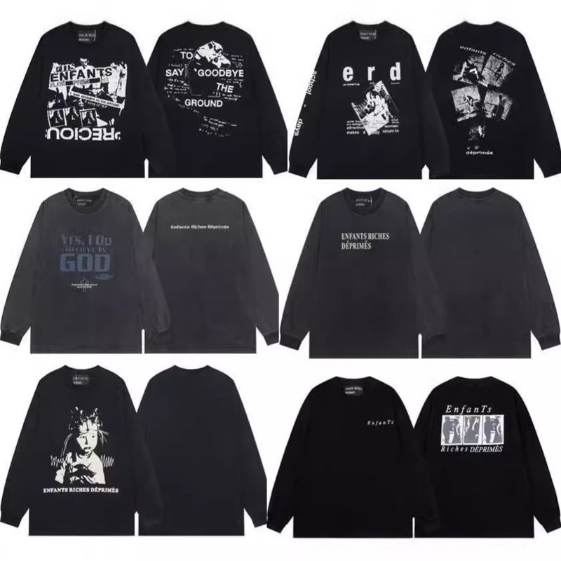 New Style Melancholic Rich Kid Erd Sketch Graffiti Loose Casual Long-Sleeve Base Shirt Trendy Brand Unisex T-Shirt Spring Collection - Image 2