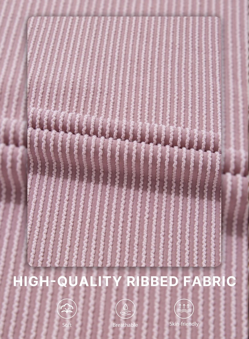 EVALESS Women's Short Sleeve T Shirts Purple Crewneck Ribbed Knit Tee Blouses 2026 Spring Going Out Tops Cute Color Block Basic Tshirts Summer Outfits for Women Small - Image 5
