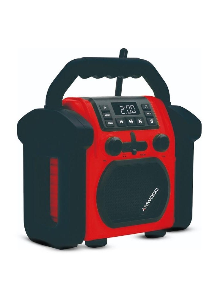 اموود راديو ومكبر صوت Amwood Jobsite، 30 وات، بلوتوث 5.1، شاشة رقمية، شحن USB، أحمر - Image 1