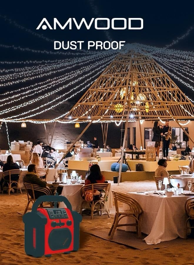 اموود راديو ومكبر صوت Amwood Jobsite، 30 وات، بلوتوث 5.1، شاشة رقمية، شحن USB، أحمر - Image 2