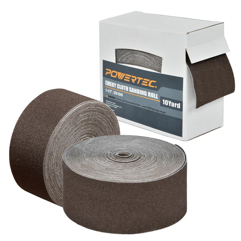 POWERTEC 49000P2V 120 Grit Emery Cloth Sanding Paper Roll 112Inch x 10 Yards 2 PK