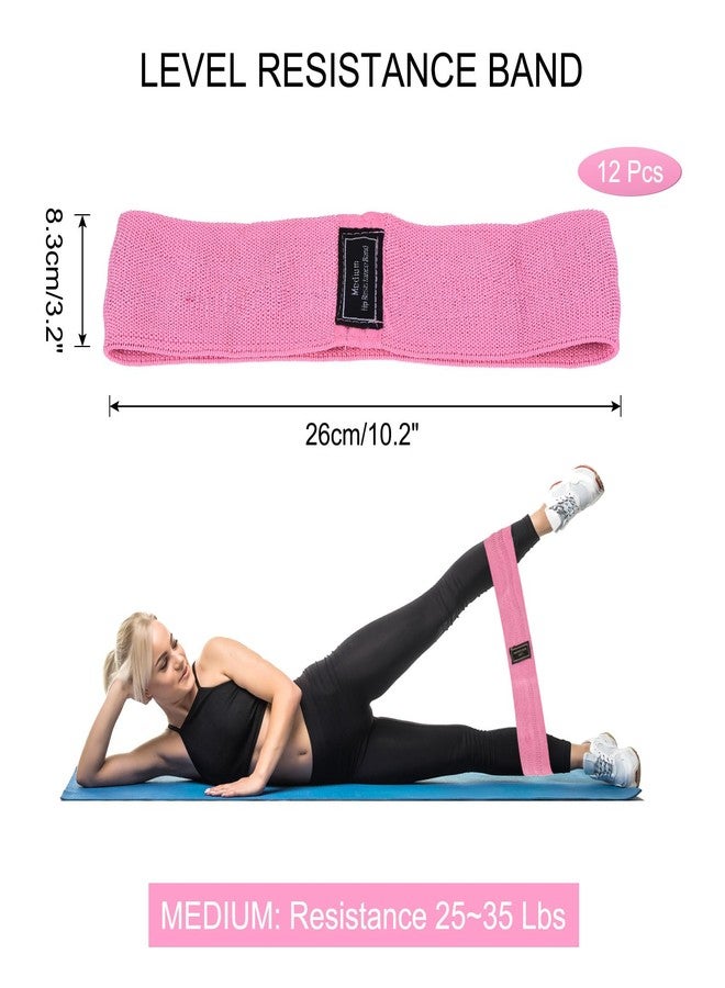 PATIKIL 12 Pieces Booty Resistance Bands for Working Out Non-Slip Workout Bands Fabric Resistance Loops Elastic Exercise Fitness Bands for Women Men Hip Leg Gym, Pink(Medium) - Image 2