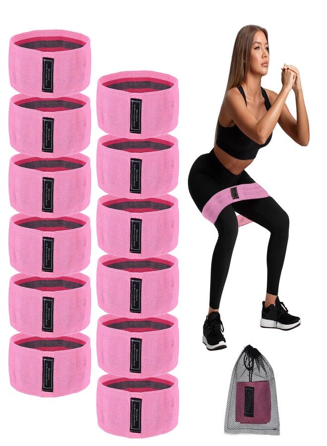 PATIKIL 12 Pieces Booty Resistance Bands for Working Out Non-Slip Workout Bands Fabric Resistance Loops Elastic Exercise Fitness Bands for Women Men Hip Leg Gym, Pink(Medium) - Image 1