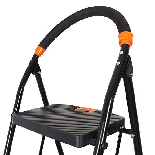 GRAZIA OBBO Multipurpose Metal Steel Frame Step Ladder Folding Ladder with Wide Steps Milano 6 Steps Safety Clutch Lock Knee Guard for Home, Offices, Shops, Kitchen and School Black - Image 5