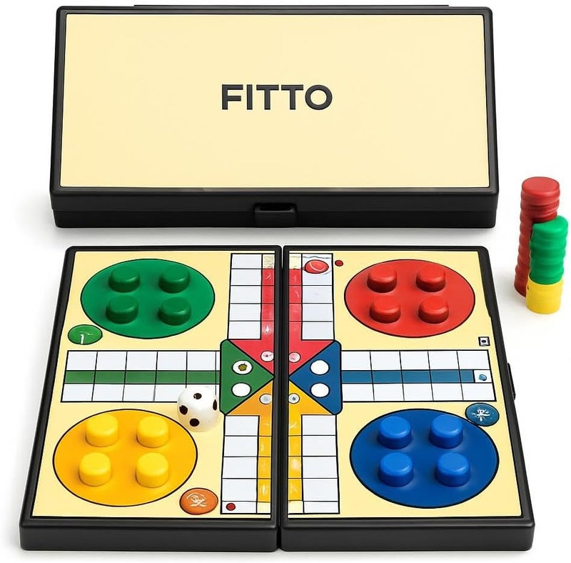FITTO لعبة لودو المحمولة فيتو للسفر – لعبة عائلية مدمجة ورحلات على الطريق للنزهات والخروجات ولكل الأعمار - Image 1