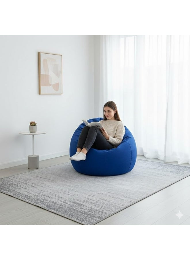 Harmony Home Bean Bag Chair | Classic Round Linen Cloth Bean Bag with Polystyrene Beads Filling | Comfortable Seating for Bedroom, Living Room, Lounge (Blue) - Image 2