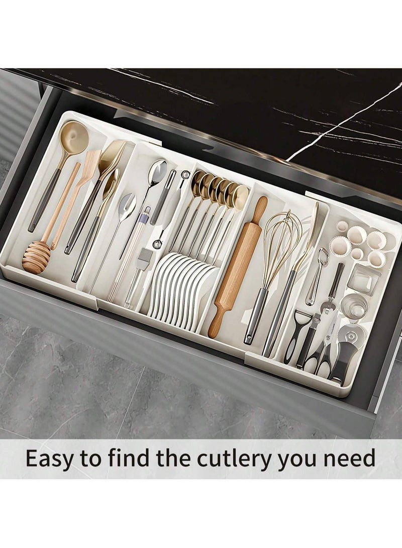 Expandable Kitchen Utensil Drawer Organizer with Adjustable Compartments - Cutlery Tray for Forks, Knives, Spoons, and Chopsticks - Plastic Storage Divider, Ideal for Home - Image 2