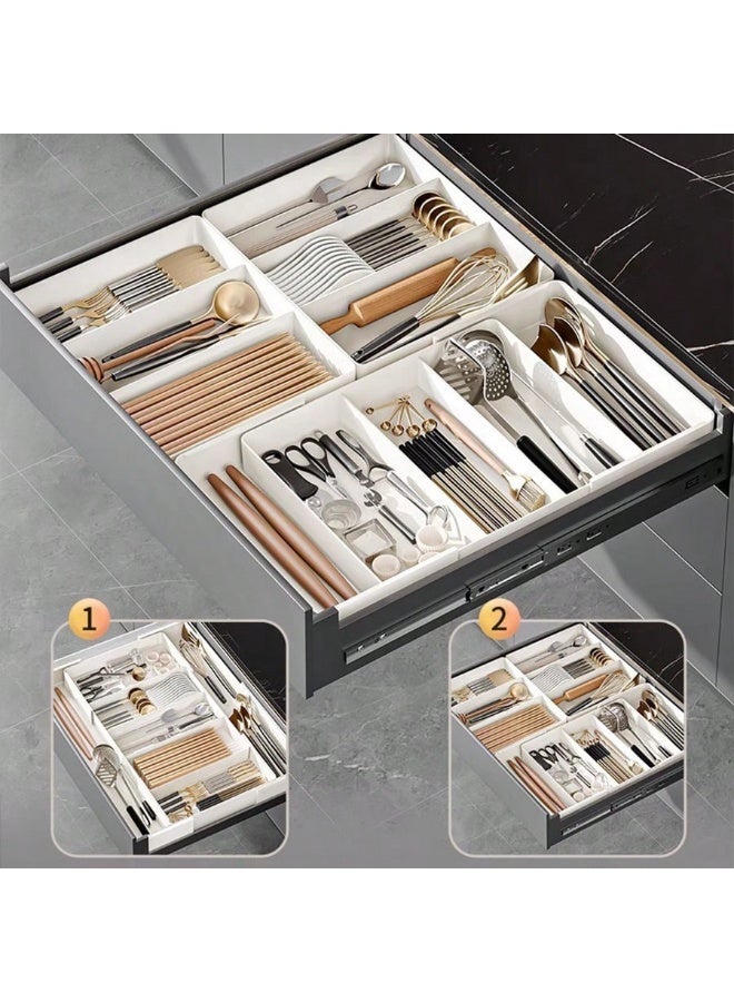 Expandable Kitchen Utensil Drawer Organizer with Adjustable Compartments - Cutlery Tray for Forks, Knives, Spoons, and Chopsticks - Plastic Storage Divider, Ideal for Home - Image 1