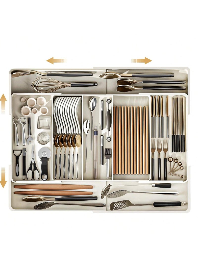 Expandable Kitchen Utensil Drawer Organizer with Adjustable Compartments - Cutlery Tray for Forks, Knives, Spoons, and Chopsticks - Plastic Storage Divider, Ideal for Home - Image 5