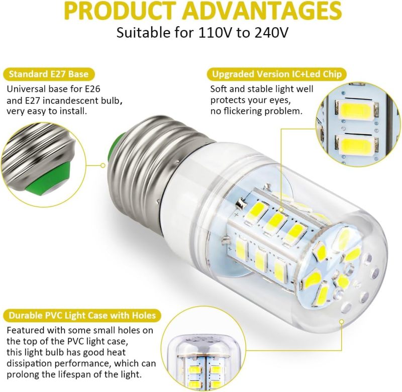 Refrigerator Bulb Replacement 3.5W E27 LED Light Bulb 5304511738 - 110V-240V Wide Voltage Design - Refrigerator Replacement for Frigidaire Kenmore Electrolux - Image 2