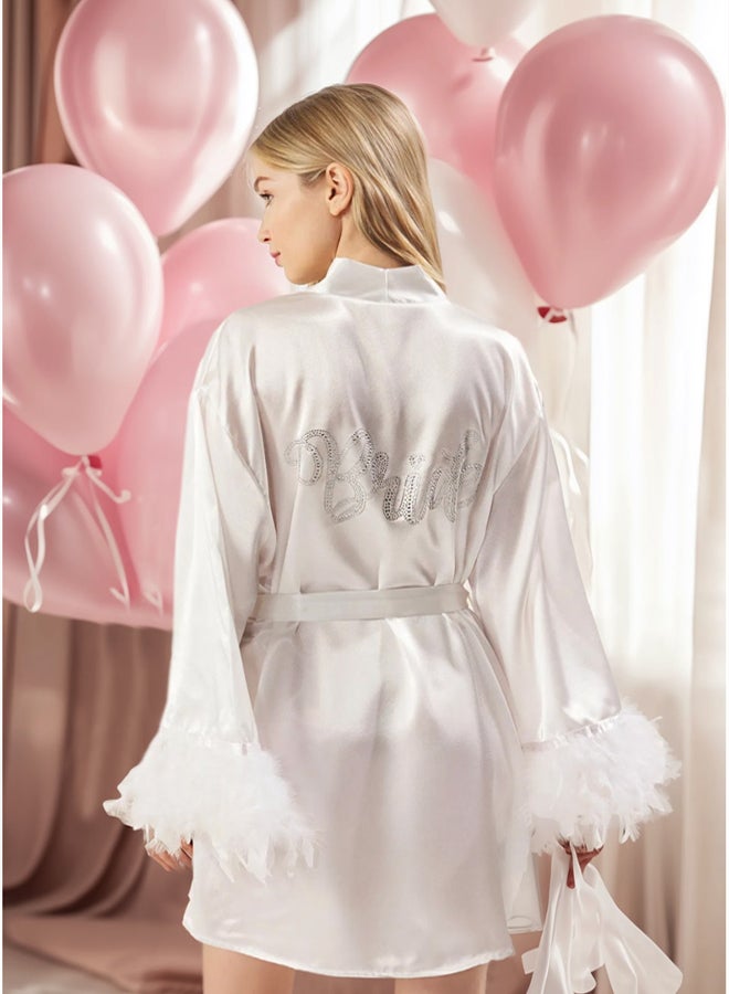 trendyol Bride White Belted Slogan Otrish Detail Satin Weave Dressing gown - Image 2