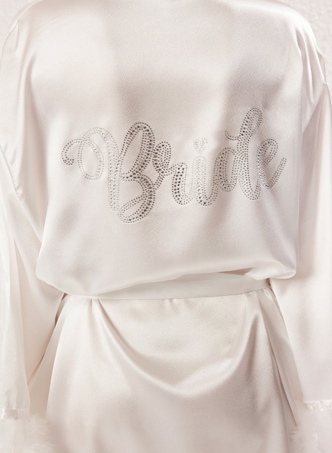 trendyol Bride White Belted Slogan Otrish Detail Satin Weave Dressing gown - Image 5