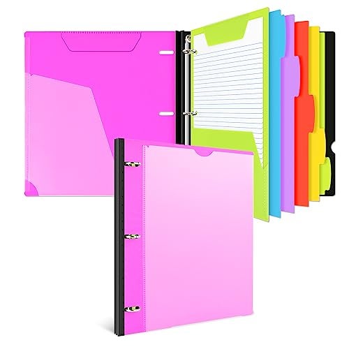 INFUN All-in-one Telescoping Binder Notebook, Refillable 3 Ring Notebook Binder with 1 Plastic Movable Pocket Folder,5 Plastic Subject dividers and Graph Paper and College Ruled Paper- Pink - Image 1