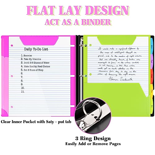INFUN All-in-one Telescoping Binder Notebook, Refillable 3 Ring Notebook Binder with 1 Plastic Movable Pocket Folder,5 Plastic Subject dividers and Graph Paper and College Ruled Paper- Pink - Image 3