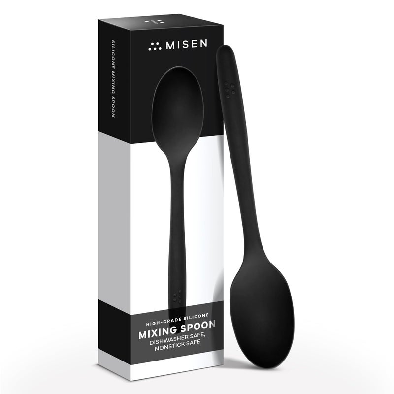 Misen Silicone Mixing Spoon ProfessionalGrade Dishwasher Safe No Scratch NonstickSafe Kitchen Tool for Stirring Scraping and Serving Stong Durable Heat Resistant Black