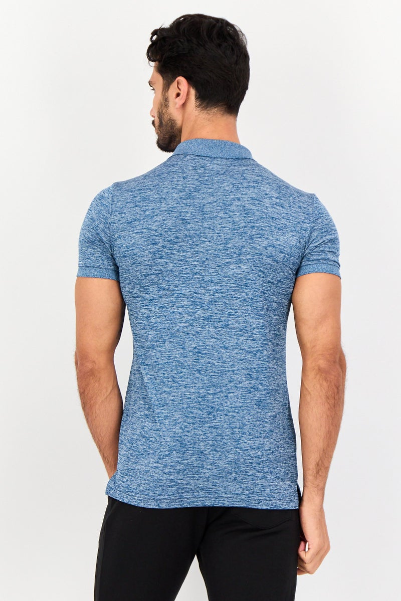 PUMA قميص بولو قصير الأكمام للرجال بتصميم نحيف مع شعار العلامة التجارية، أزرق مائل إلى الرمادي - Image 4