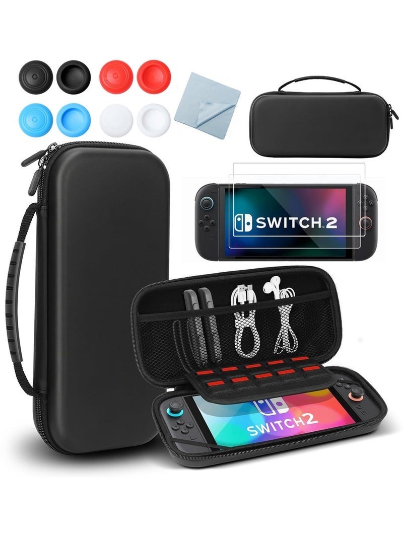 Carrying Case for Nintendo Switch 2 , 2Pcs Screen Protector and Accessories, Protective Hard Shell Portable Travel Carry Case Pouch holds 10 Cartridges with Pockets for Switch 2 Accessories and Games, Black - Image 1