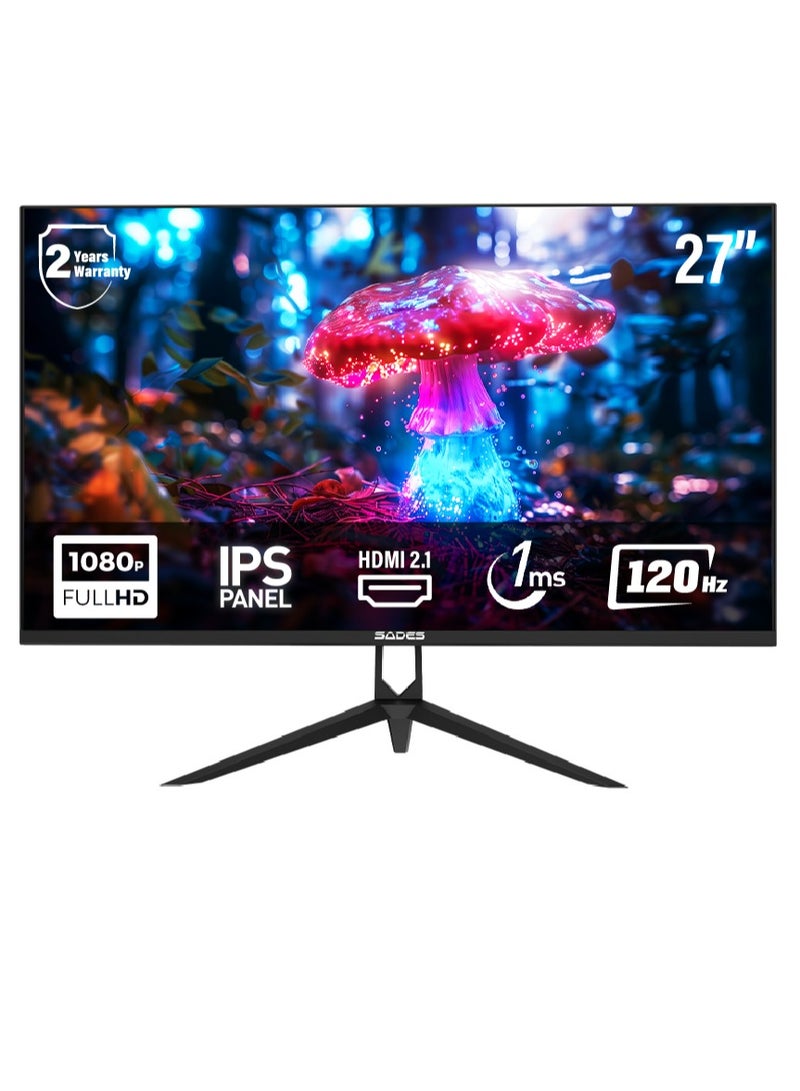 ساديس شاشة ألعاب Sades Russula 27 بوصة FHD (1920x1080) IPS، 120 هرتز، 1 مللي ثانية (GtG)، HDMI 2.1، DisplayPort، لوحة مضادة للتوهج SA-CJ01F27B - Image 1