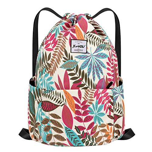 XEYOU Drawstring Sports Backpack Lightweight Gym Yoga Sackpack Shoulder Rucksack Casual Outdoor Daypack for Women and Men (Colorful Leaves Pattern) - Image 1