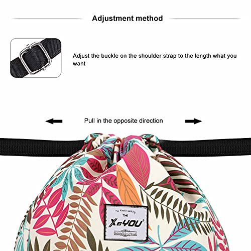 XEYOU Drawstring Sports Backpack Lightweight Gym Yoga Sackpack Shoulder Rucksack Casual Outdoor Daypack for Women and Men (Colorful Leaves Pattern) - Image 4