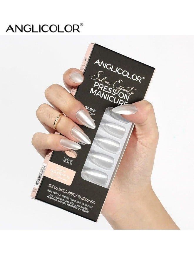 Anglicolor 30 Pieces Press On Nails, Seamless and Removable Nail Stickers, French Pastel Press On Nails, Reusable False Nails, Fack Nails, 15 Sizes - A109 - Image 4
