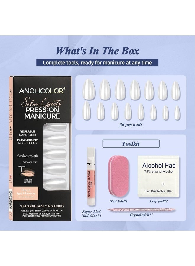 Anglicolor 30 Pieces Press On Nails, Seamless and Removable Nail Stickers, French Pastel Press On Nails, Reusable False Nails, Fack Nails, 15 Sizes - A109 - Image 5