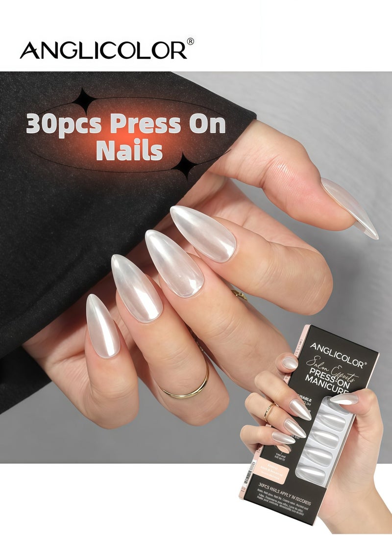 Anglicolor 30 Pieces Press On Nails, Seamless and Removable Nail Stickers, French Pastel Press On Nails, Reusable False Nails, Fack Nails, 15 Sizes - A109 - Image 1