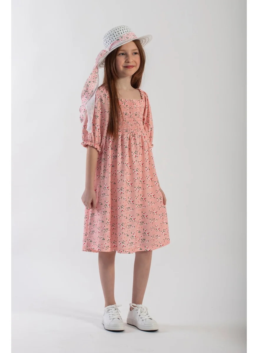 Zepkids Pink Color Girl Dress with Chest-length Pattern