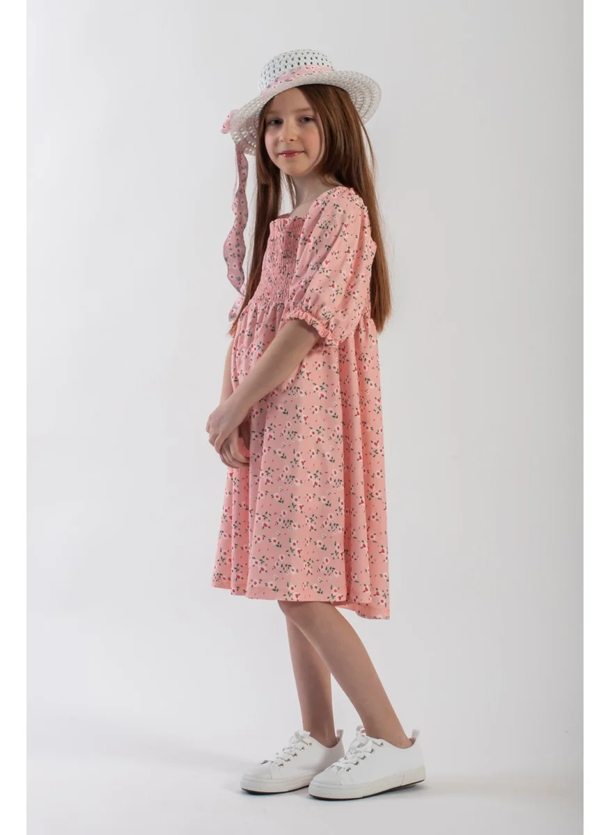 Zepkids Pink Color Girl Dress with Chest-length Pattern