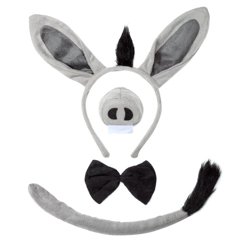 JIALWEN Donkey Costume Set Donkey Ears Headband Nose and Tail Bowtie Animal Kit Cosplay Party Decor Halloween Christmas Easter Dress Up Accessories - Image 2