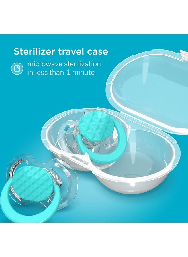 Smilo Baby Pacifier - 2 Pack of Slimline Pacifiers for Babies with Sterilization Box - Stage 1 for Babies 0-3 Months - 100% Silicone Newborn Pacifiers BPA Free - Aqua Blue - Image 5