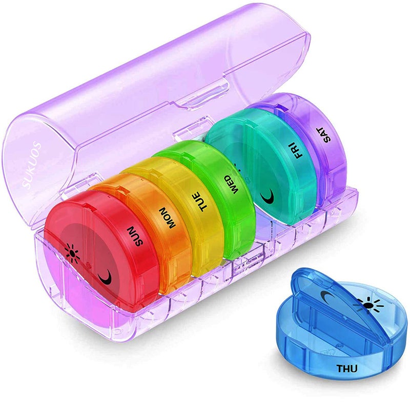 Sukuos Sukuos Weekly Pill Organizer 7 Day 2 Times a Day Large Daily Pill Box Easy to Open AM PM Pill Case for MedicineVitaminFish OilSupplements Purple 